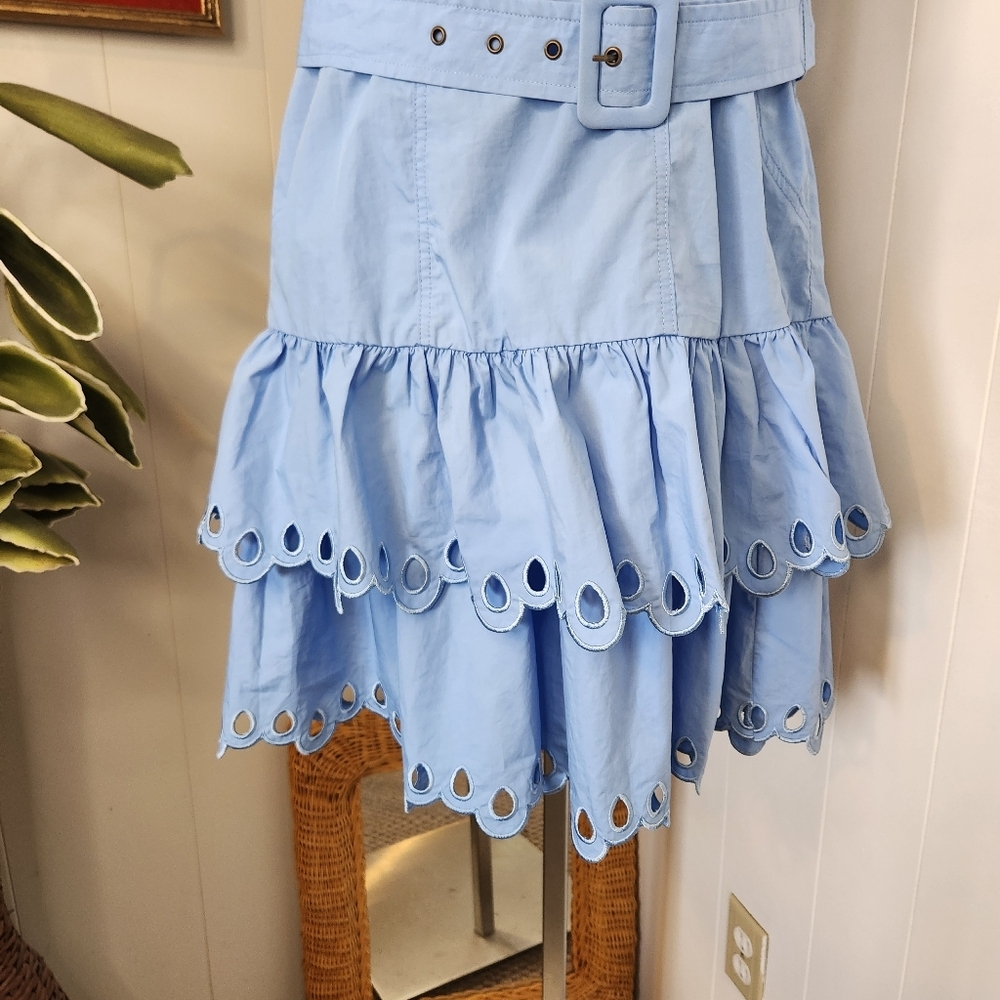 En Saison Crista Blue Eyelet Lace Ruffle Tiered Mini Dress Cotton Anthropologie - Picture 4 of 10